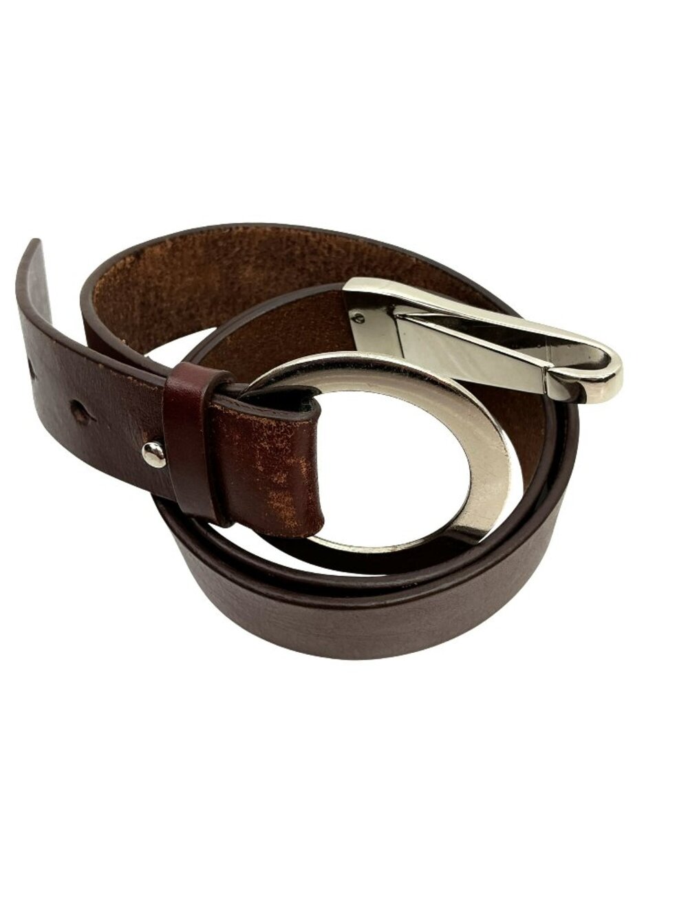 Talbots Soft Leather Belt With Silver Circular Buckle And Clip Womens Small Brow